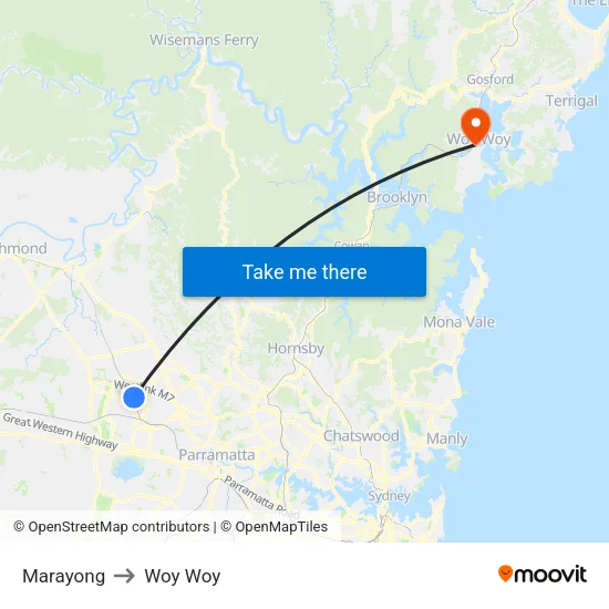 Marayong to Woy Woy map