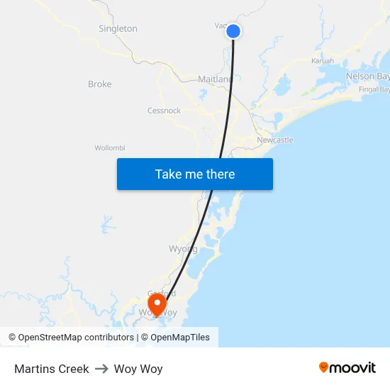 Martins Creek to Woy Woy map