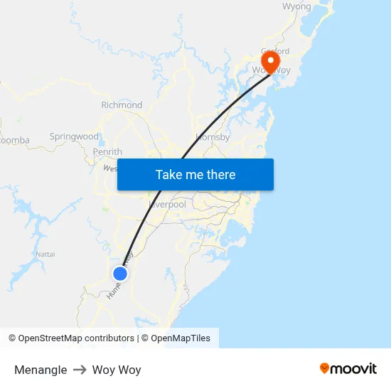Menangle to Woy Woy map