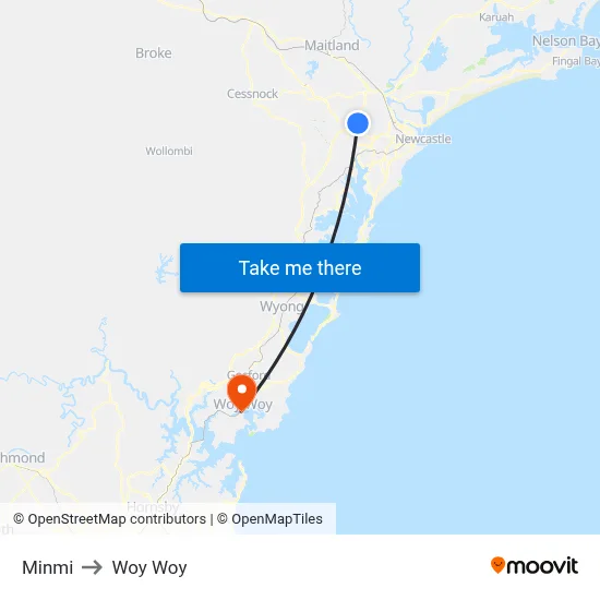 Minmi to Woy Woy map