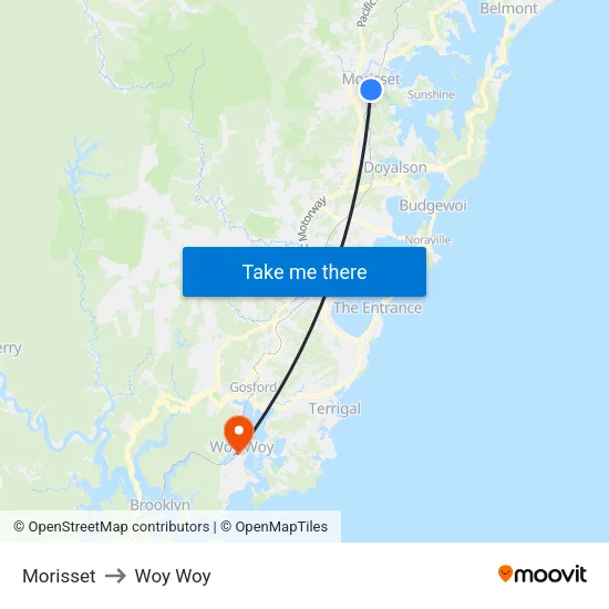 Morisset to Woy Woy map