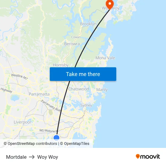 Mortdale to Woy Woy map