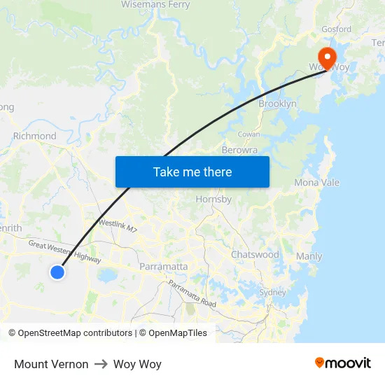 Mount Vernon to Woy Woy map