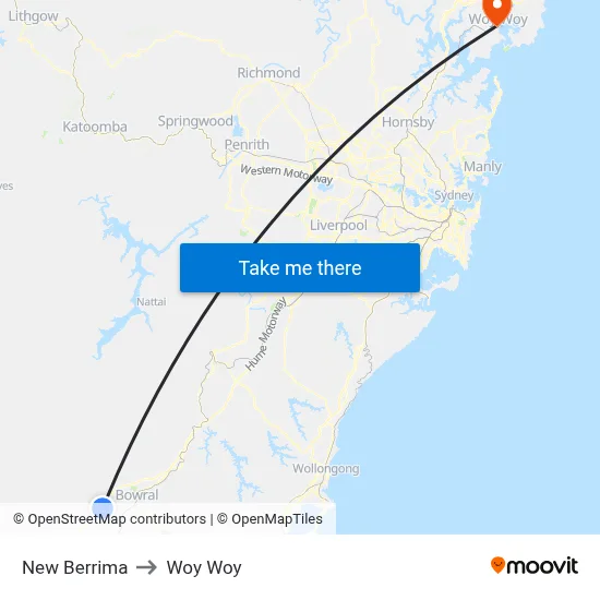 New Berrima to Woy Woy map