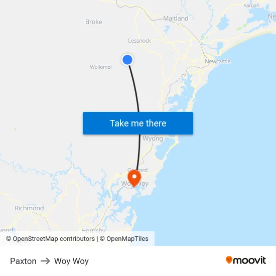 Paxton to Woy Woy map