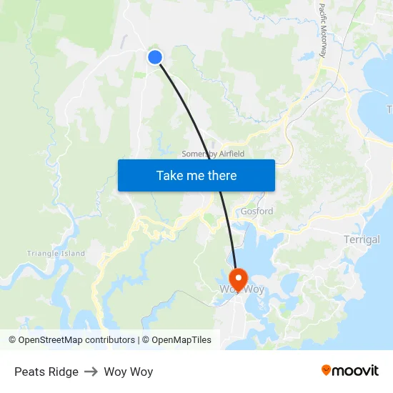 Peats Ridge to Woy Woy map