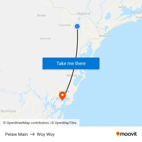 Pelaw Main to Woy Woy map