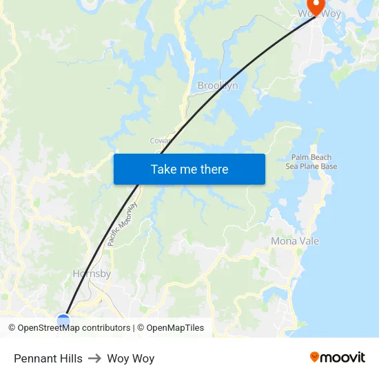 Pennant Hills to Woy Woy map