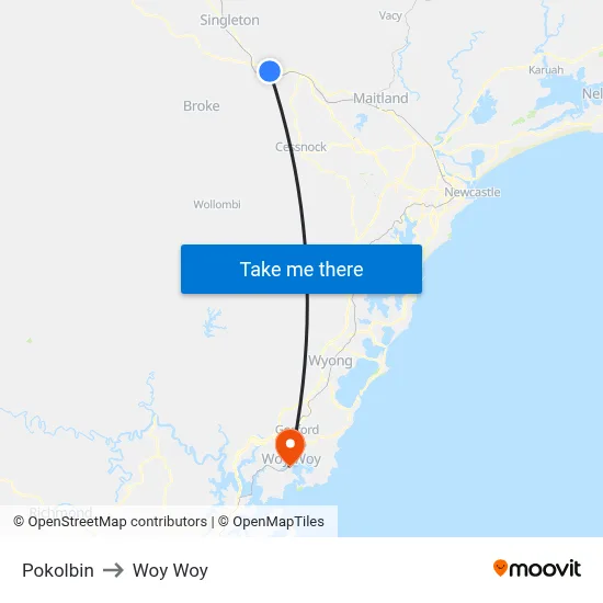 Pokolbin to Woy Woy map