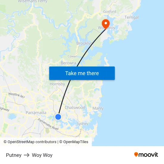 Putney to Woy Woy map