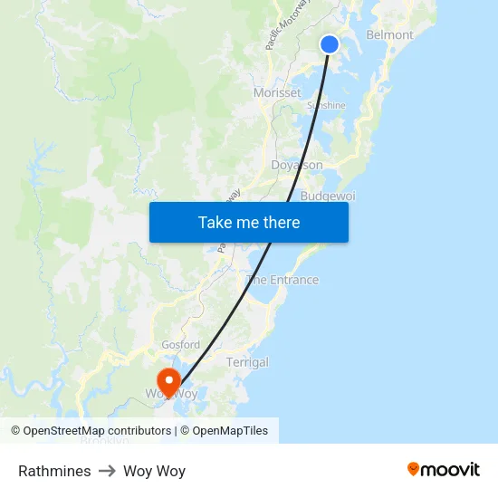 Rathmines to Woy Woy map