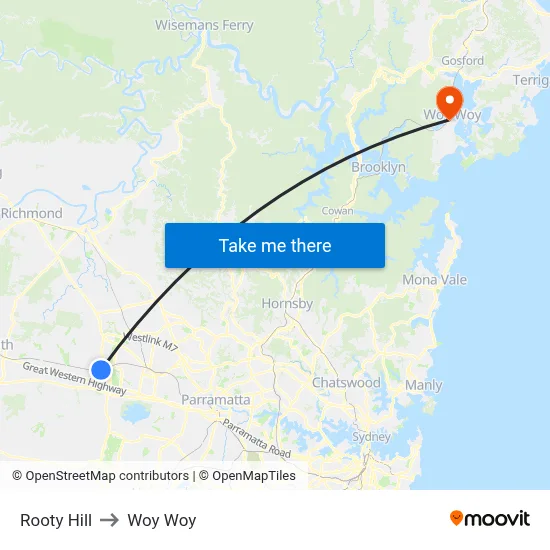 Rooty Hill to Woy Woy map