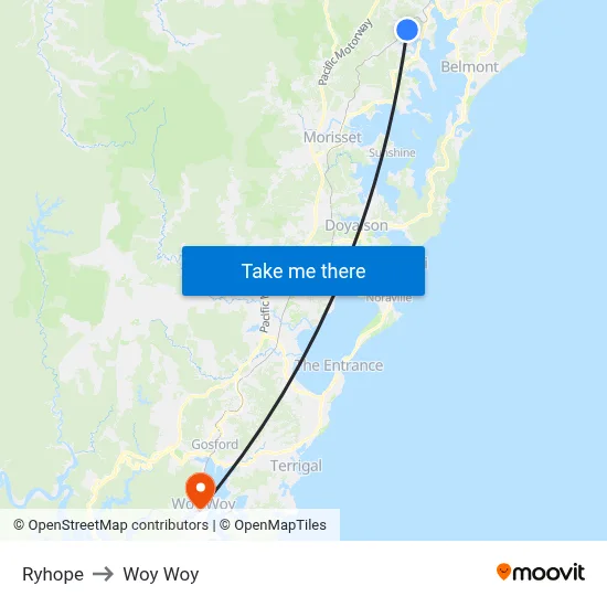 Ryhope to Woy Woy map