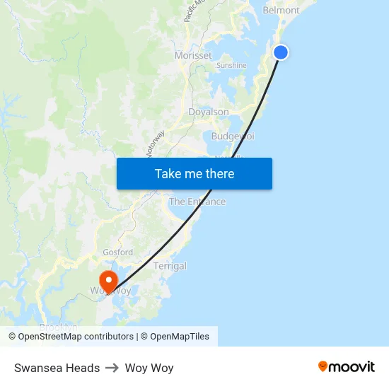 Swansea Heads to Woy Woy map