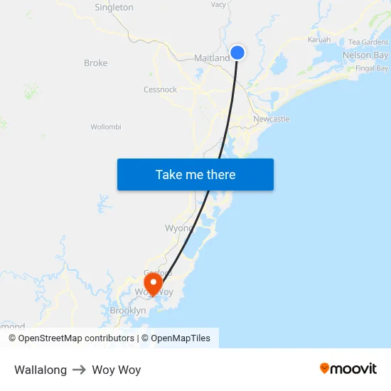 Wallalong to Woy Woy map