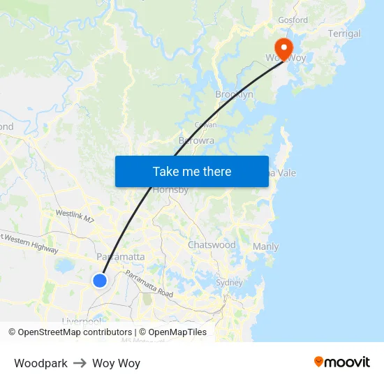 Woodpark to Woy Woy map