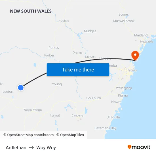Ardlethan to Woy Woy map