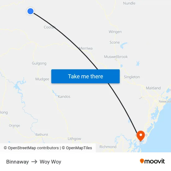 Binnaway to Woy Woy map