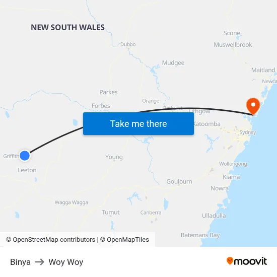 Binya to Woy Woy map
