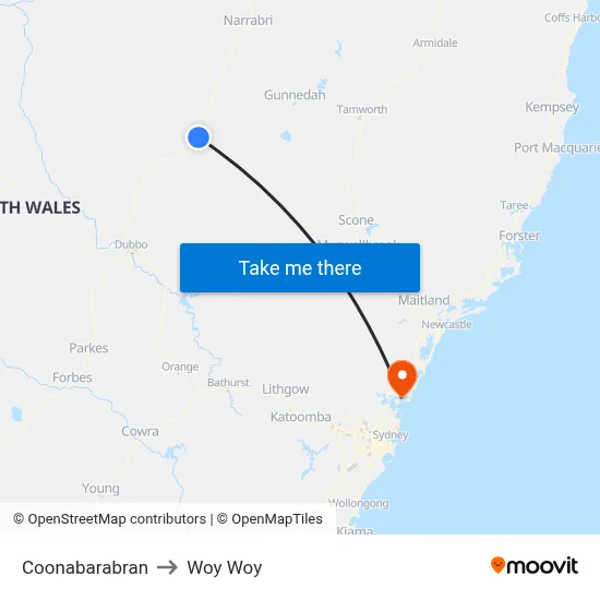 Coonabarabran to Woy Woy map