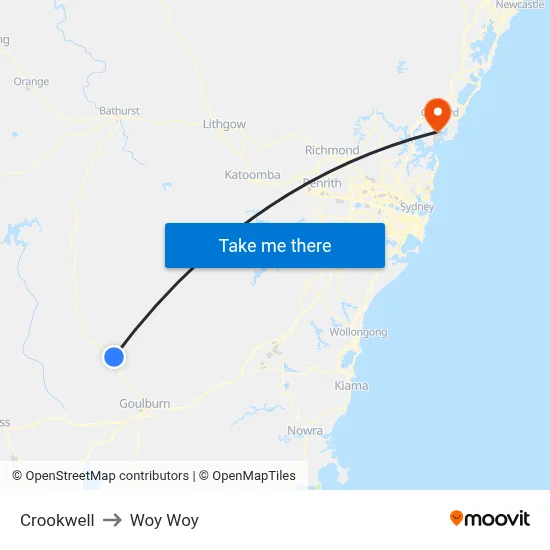 Crookwell to Woy Woy map