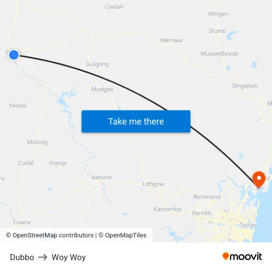 Dubbo to Woy Woy map