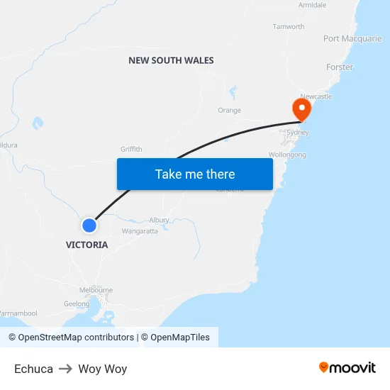 Echuca to Woy Woy map