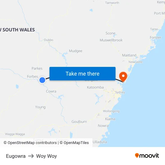 Eugowra to Woy Woy map