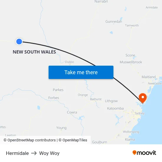 Hermidale to Woy Woy map