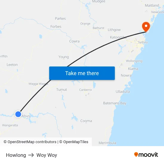 Howlong to Woy Woy map