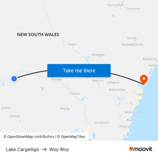 Lake Cargelligo to Woy Woy map