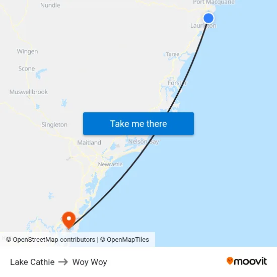 Lake Cathie to Woy Woy map
