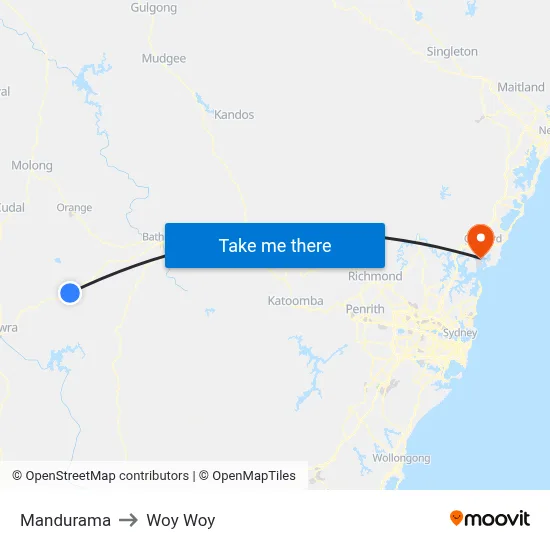 Mandurama to Woy Woy map