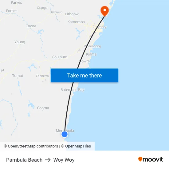 Pambula Beach to Woy Woy map