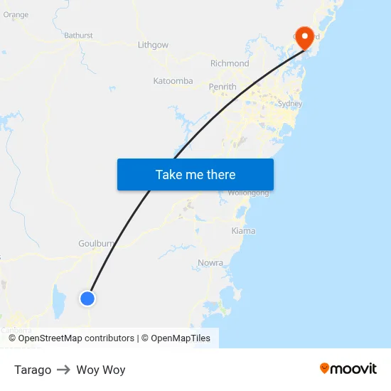 Tarago to Woy Woy map