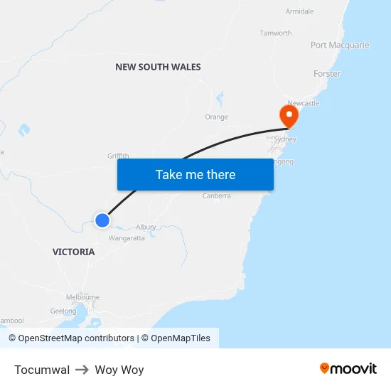 Tocumwal to Woy Woy map