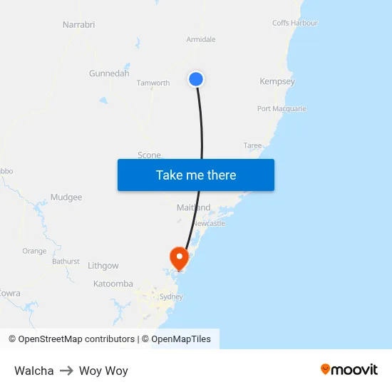 Walcha to Woy Woy map