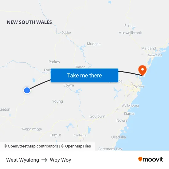 West Wyalong to Woy Woy map
