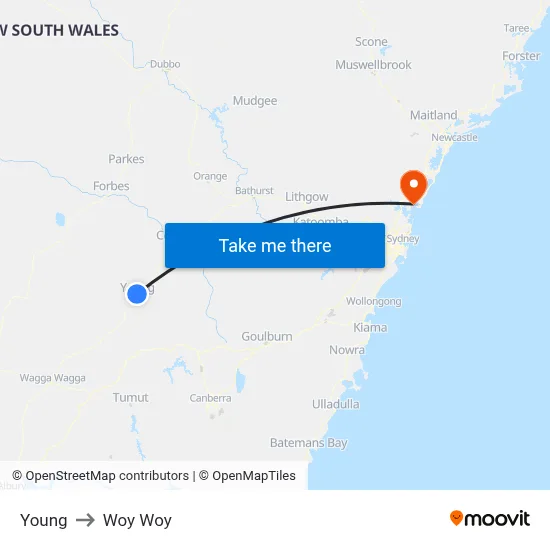 Young to Woy Woy map