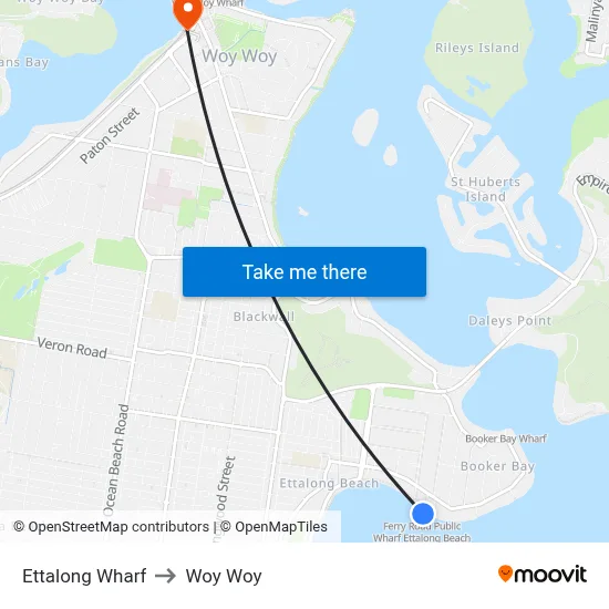 Ettalong Wharf to Woy Woy map