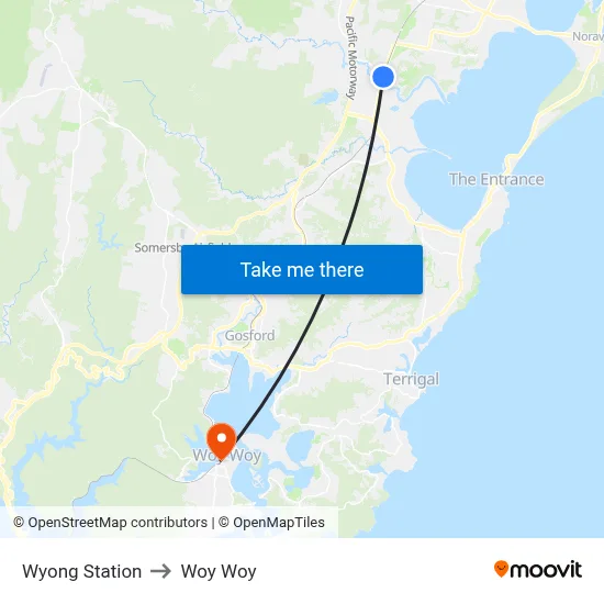 Wyong Station to Woy Woy map