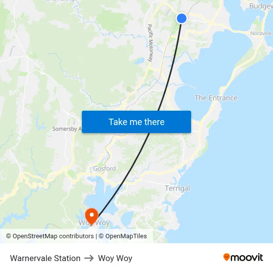 Warnervale Station to Woy Woy map