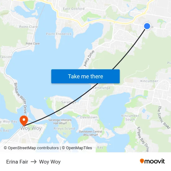 Erina Fair to Woy Woy map