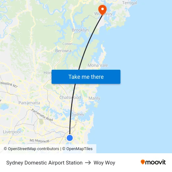 Sydney Domestic Airport Station to Woy Woy map
