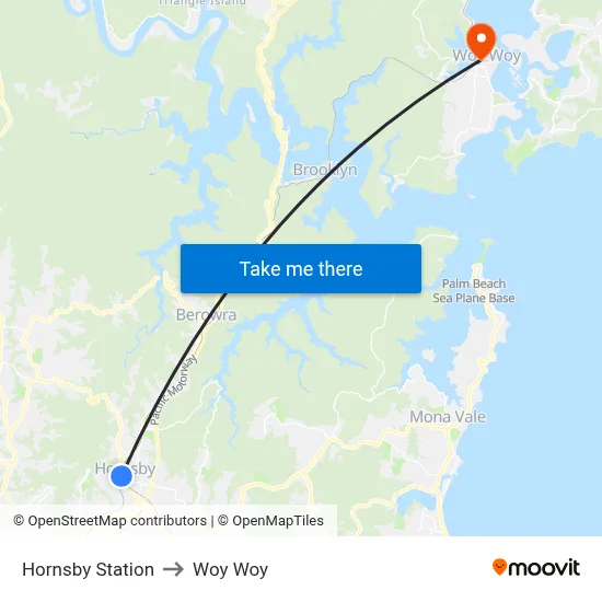 Hornsby Station to Woy Woy map