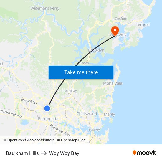 Baulkham Hills to Woy Woy Bay map