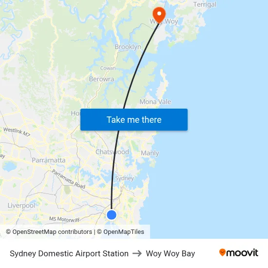 Sydney Domestic Airport Station to Woy Woy Bay map