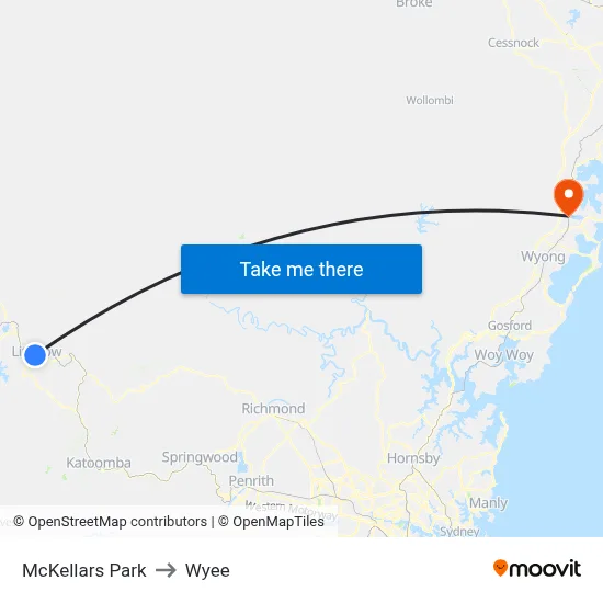 McKellars Park to Wyee map