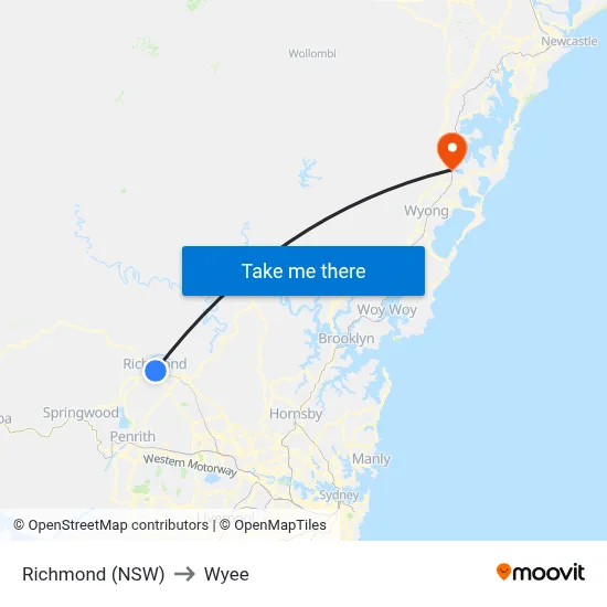 Richmond (NSW) to Wyee map