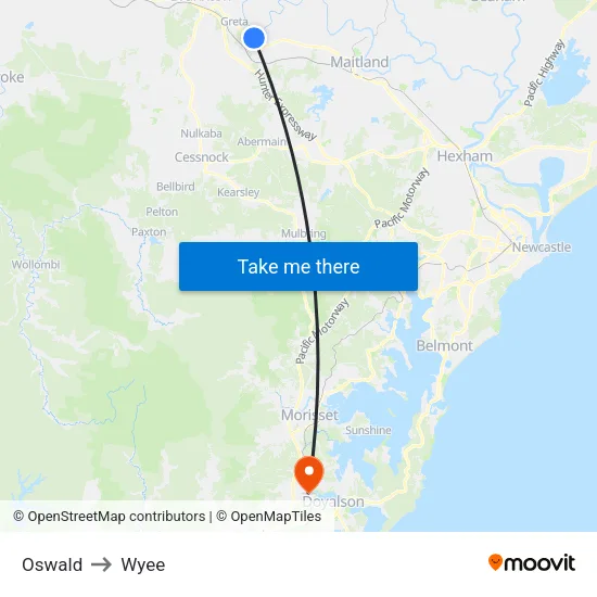 Oswald to Wyee map